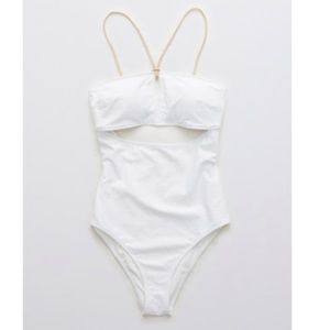 AERIE JACQUARD KEYHOLE BANDEAU ONE PIECE SWIMSUIT